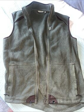 Barbour Olive Green Fleece Zip Vest with Brown Trim
